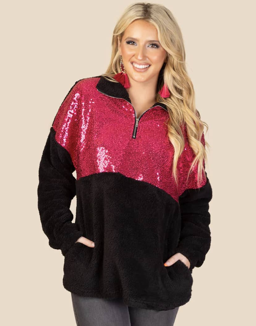 Sherpa Pullover - Women's Pink Sequin Tops 