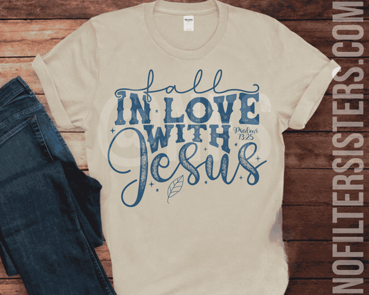 Fall In Love With Jesus' T-shirt for Men and Women  in Teal color 