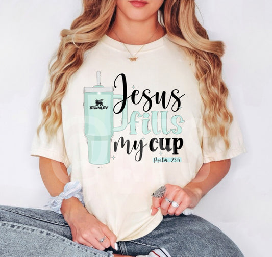 Find solace in the comforting message of our "Jesus Fills My Cup" Blue St. Cup T-Shirt. This inspirational Christian tee is a beautiful expression of faith and a reminder that true fulfillment comes from a relationship with Jesus. 