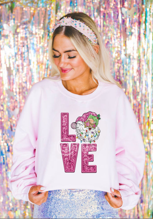 Love santa pink cute christmas sweatshirts for women Available in sizes: Toddler, Youth, Adult.