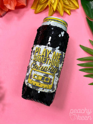 Play Me Something Country black sequin slim can cooler (Set of 3)