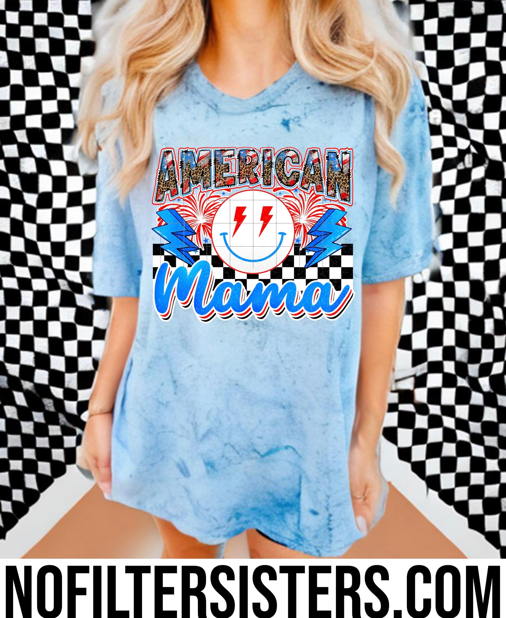 American Mama Women's Patriotic Tee  Blue Shirt