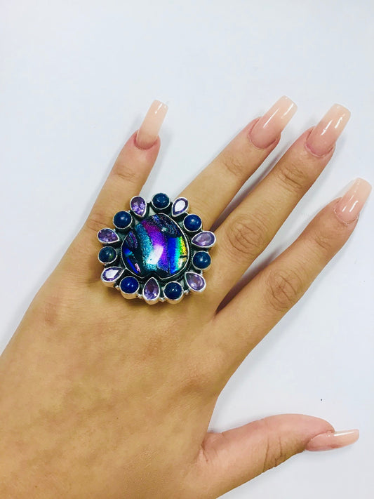 Exotic Dichroic Adjustable Sterling Ring
