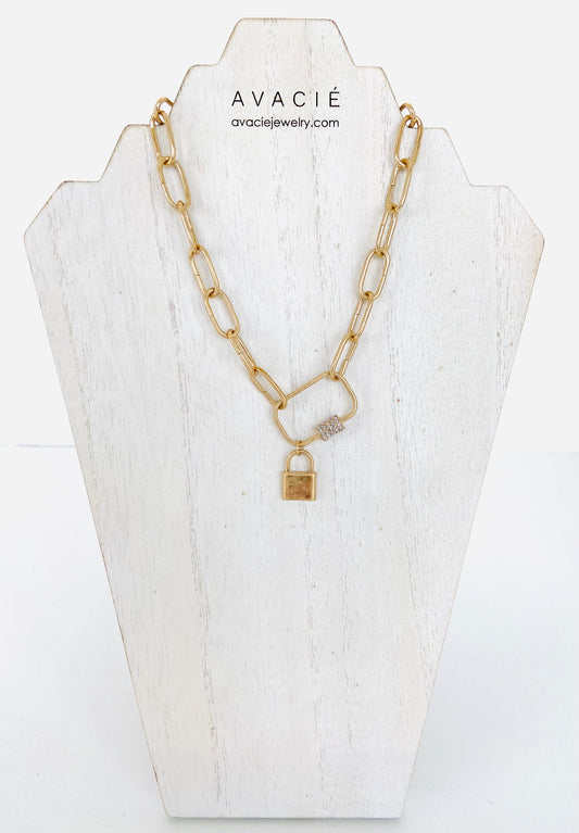 Lock And Pave Gold Chain Necklace