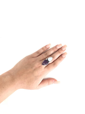 Amethyst & Moonstone Sterling Silver Ring-Size 8