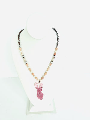 Deer Crystal Necklace - Pink